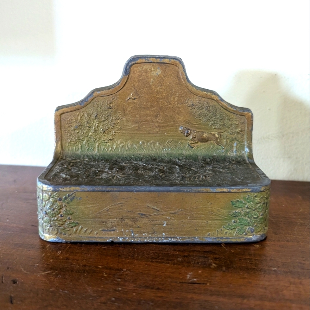 Antique Kronheim & Oldenbush Metal Bookend Doorstop Hunting Scene Cottagecore